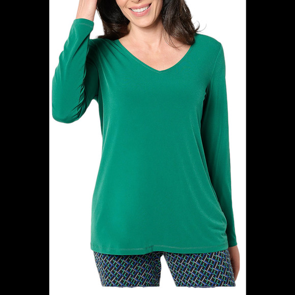 Susan Graver 2-pack Set Modern Essentials Liquid Tops Emerald/Navy - Regular - Picture 2 of 3